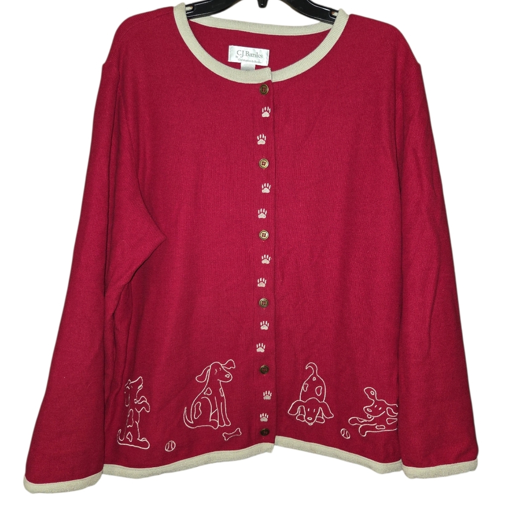 CJ Banks Dog-Embroidered Cardigan..1X